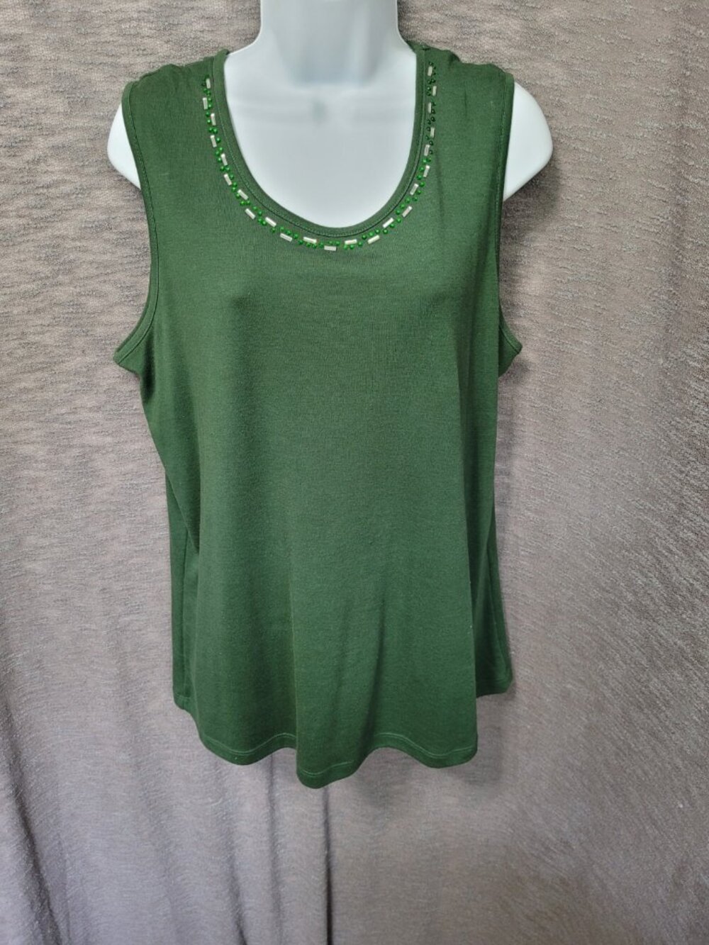 Y2K Womens Embellished Tank Top L Green Stretch Lightweight Feminine - Picture 14 of 16